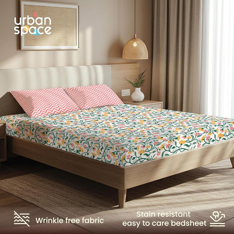 Urban Space مفرش سرير مطبوع من مقاس سرير مزدوج مع غطاءي وسادة، مفرش سرير مقاس Queen Size من ميكروفايبر قطني مصقول، مفرش سرير ناعم ومسامي وخالي من التجاعيد (90 × 100 بوصة - كشمير) - Image 3