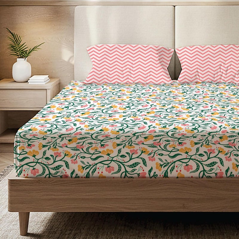 Urban Space مفرش سرير مطبوع من مقاس سرير مزدوج مع غطاءي وسادة، مفرش سرير مقاس Queen Size من ميكروفايبر قطني مصقول، مفرش سرير ناعم ومسامي وخالي من التجاعيد (90 × 100 بوصة - كشمير) - Image 1