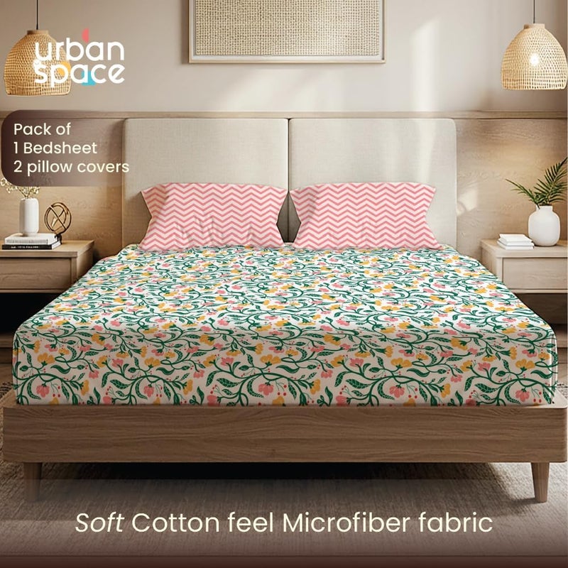 Urban Space مفرش سرير مطبوع من مقاس سرير مزدوج مع غطاءي وسادة، مفرش سرير مقاس Queen Size من ميكروفايبر قطني مصقول، مفرش سرير ناعم ومسامي وخالي من التجاعيد (90 × 100 بوصة - كشمير) - Image 2