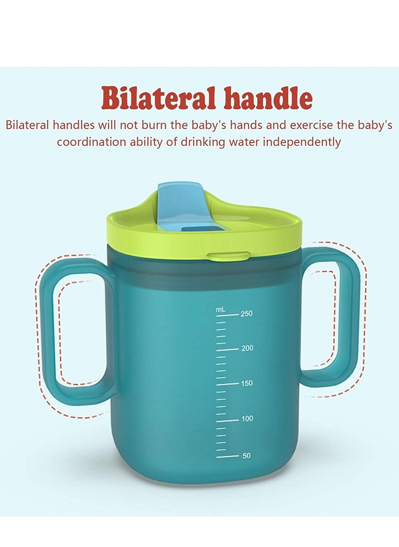 Excefore - Toddler Sippy Cups Drinks Water Bottles Trainer Cup with Handles Spill-proof for Toddlers 6 Months+ Children's Milk Scale Children Portable Reusable (Green 250ml) - Image 1