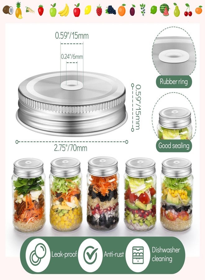 Mudder 26 Packs Mason Canning Jar Lids with Straw Hole for Metal Regular Wide Mouth Jar Mason Canning Lids with Straw Hole Leak Proof Resuable for Drinking Silver Diameter 2. 75 Inches - Image 2