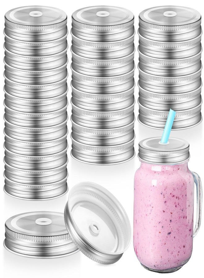 Mudder 26 Packs Mason Canning Jar Lids with Straw Hole for Metal Regular Wide Mouth Jar Mason Canning Lids with Straw Hole Leak Proof Resuable for Drinking Silver Diameter 2. 75 Inches - Image 1