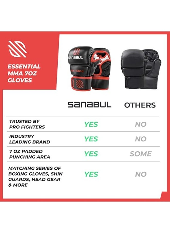 Sanabul  Essential MMA Gloves – 7 oz Black/Red (Large/X-Large) | Hybrid Sparring & Training Gloves for Men & Women | Kickboxing & Grappling Martial Arts Gloves  - Image 4