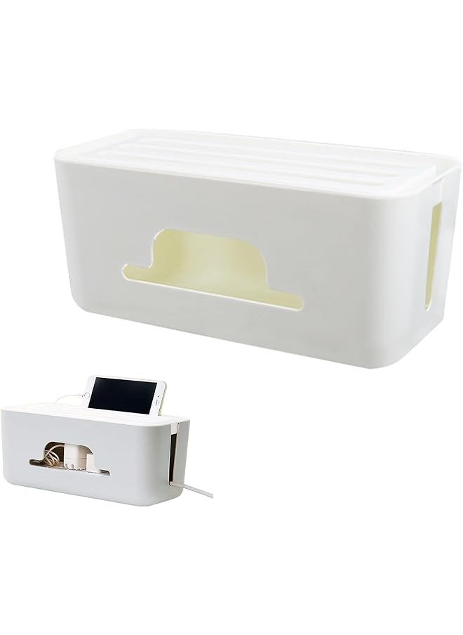 joyzzz Cable Management Boxes High Utility Advanced Cable Management Box Extension Large Wire Organizer Box With Slotted Top For Tablets Phones Surge Protection For Home And Office White  - Image 1