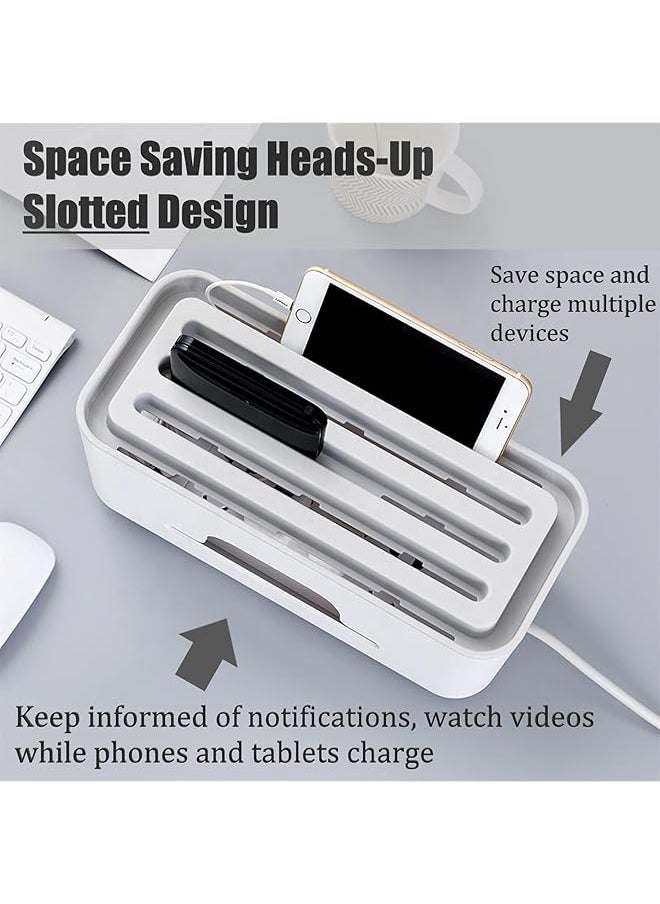 joyzzz Cable Management Boxes High Utility Advanced Cable Management Box Extension Large Wire Organizer Box With Slotted Top For Tablets Phones Surge Protection For Home And Office White  - Image 3