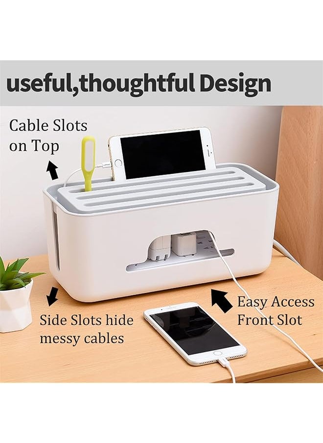 joyzzz Cable Management Boxes High Utility Advanced Cable Management Box Extension Large Wire Organizer Box With Slotted Top For Tablets Phones Surge Protection For Home And Office White  - Image 2