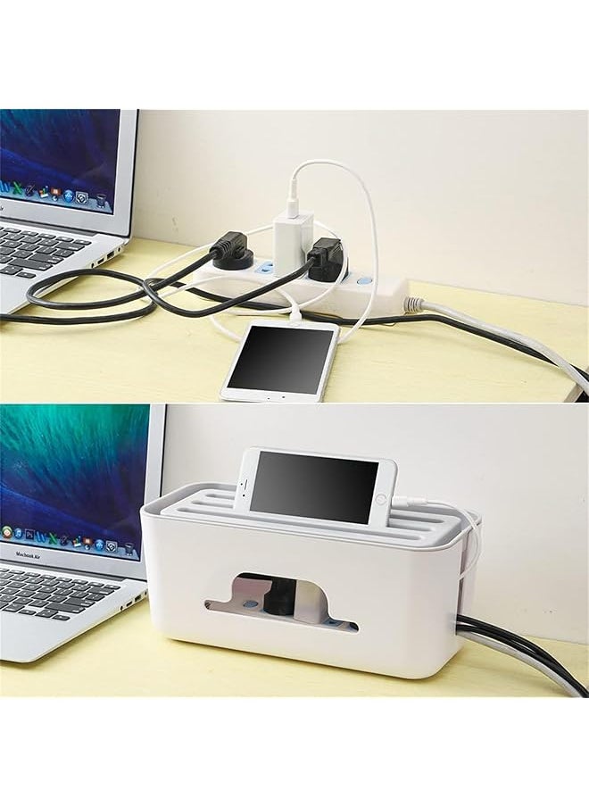 joyzzz Cable Management Boxes High Utility Advanced Cable Management Box Extension Large Wire Organizer Box With Slotted Top For Tablets Phones Surge Protection For Home And Office White  - Image 4