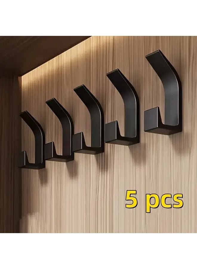 5Pcs Black Adhesive Wall Hooks Drill Free Space Saving Towel Coat Hooks - Image 4