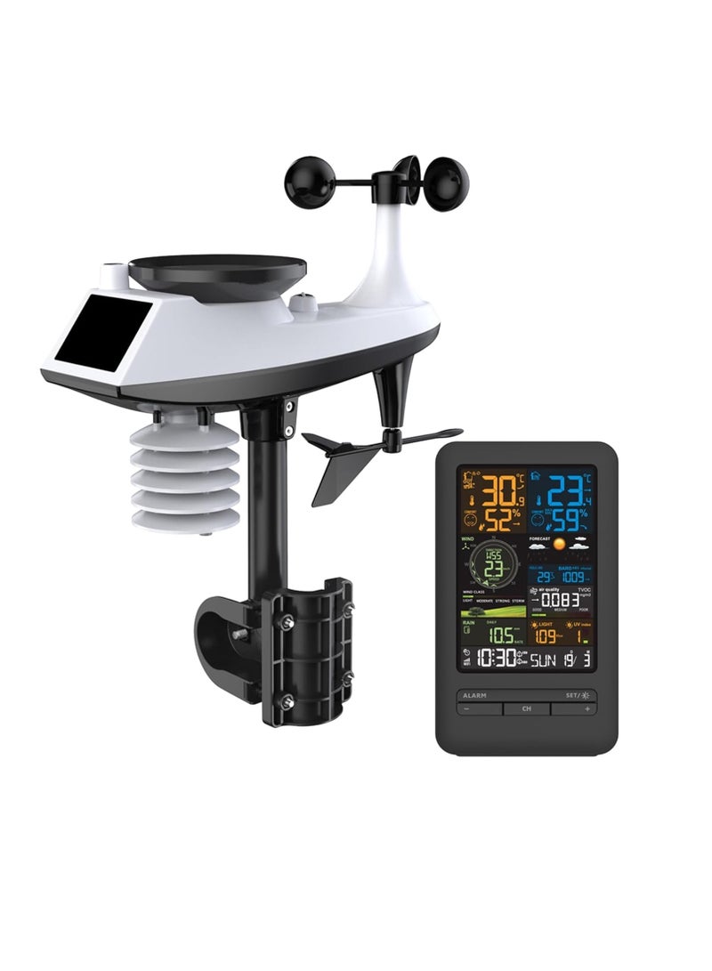 Excefore Weather Station with Sensor Indoor Outdoor Thermometer Home Weather Stations with Rainfall and Wind Speed Wind Direction Digital Color Display with Temperature Humidity Forecast Station - Image 1