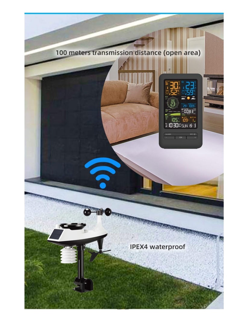Excefore Weather Station with Sensor Indoor Outdoor Thermometer Home Weather Stations with Rainfall and Wind Speed Wind Direction Digital Color Display with Temperature Humidity Forecast Station - Image 5