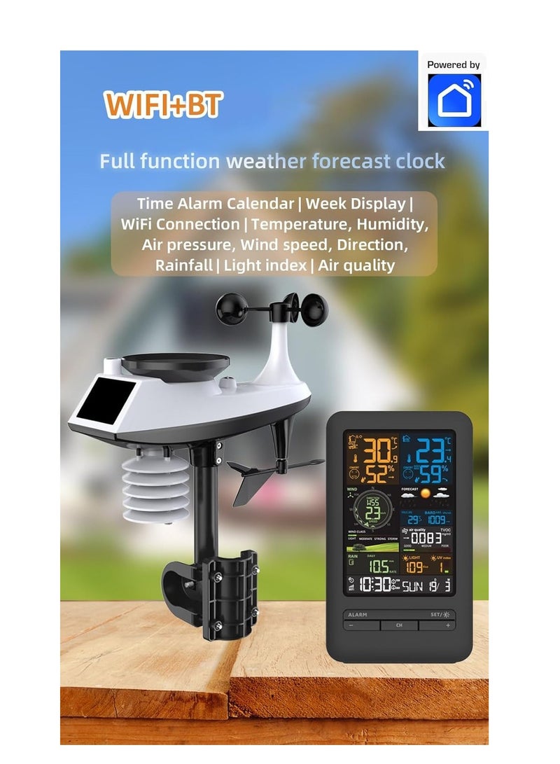 Excefore Weather Station with Sensor Indoor Outdoor Thermometer Home Weather Stations with Rainfall and Wind Speed Wind Direction Digital Color Display with Temperature Humidity Forecast Station - Image 3