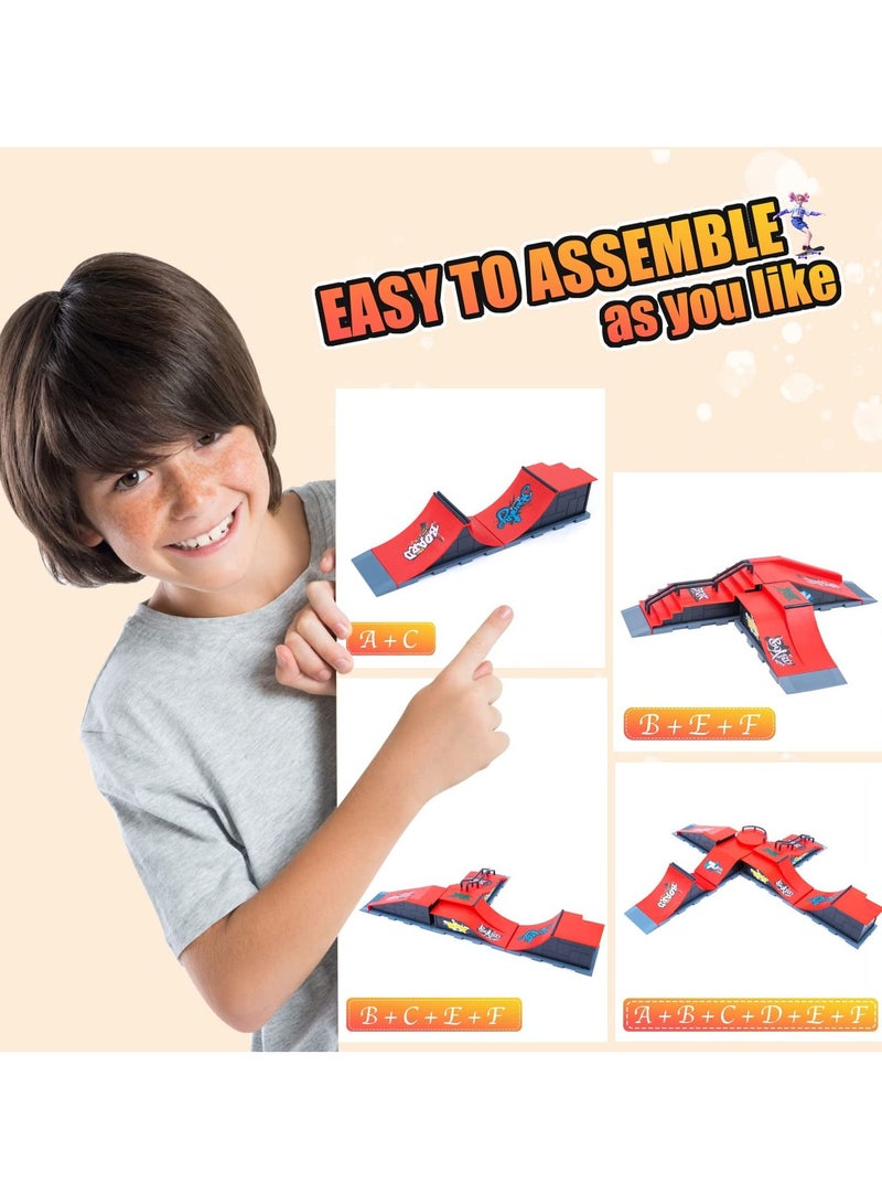 Finger Skateboard Ramp Set, Mini Finger Skateboard and Ramp Accessories Set, Props Deck Track Ultimate Park Set, Ramps Fingerskate Toy Set for Kids Birthday Gift (E) - Image 4