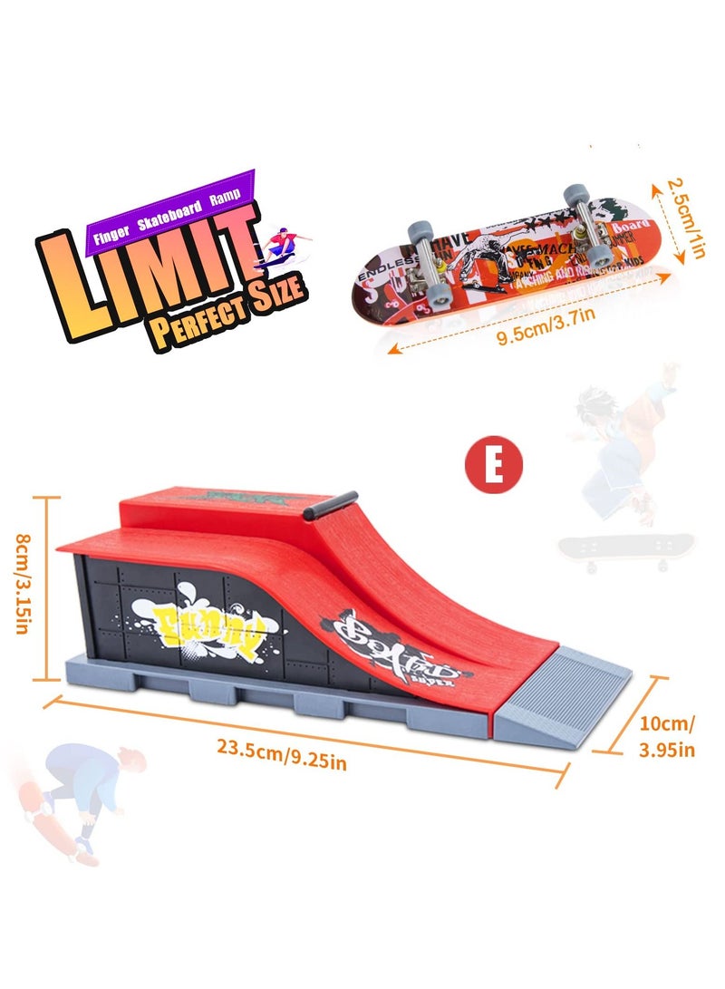 Finger Skateboard Ramp Set, Mini Finger Skateboard and Ramp Accessories Set, Props Deck Track Ultimate Park Set, Ramps Fingerskate Toy Set for Kids Birthday Gift (E) - Image 2