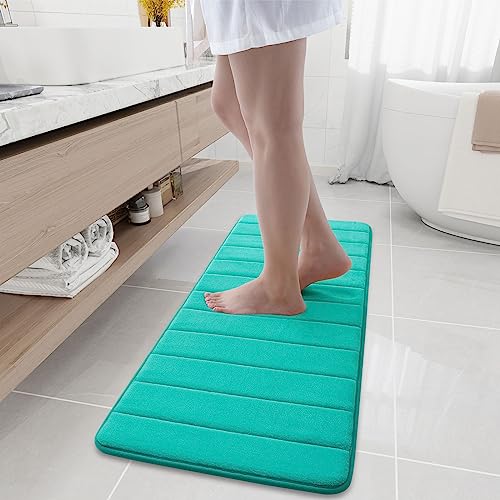 Buganda Memory Foam Bath Mat 47 x 17 Ultra Soft and NonSlip Bathroom Rugs Water Absorbent and Machine Washable Bath Rug Runner for Bathroom Shower and Tub Teal