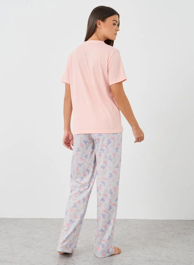 Styli Styli Graphic Print Short Sleeve T-Shirt and Pyjama Set
