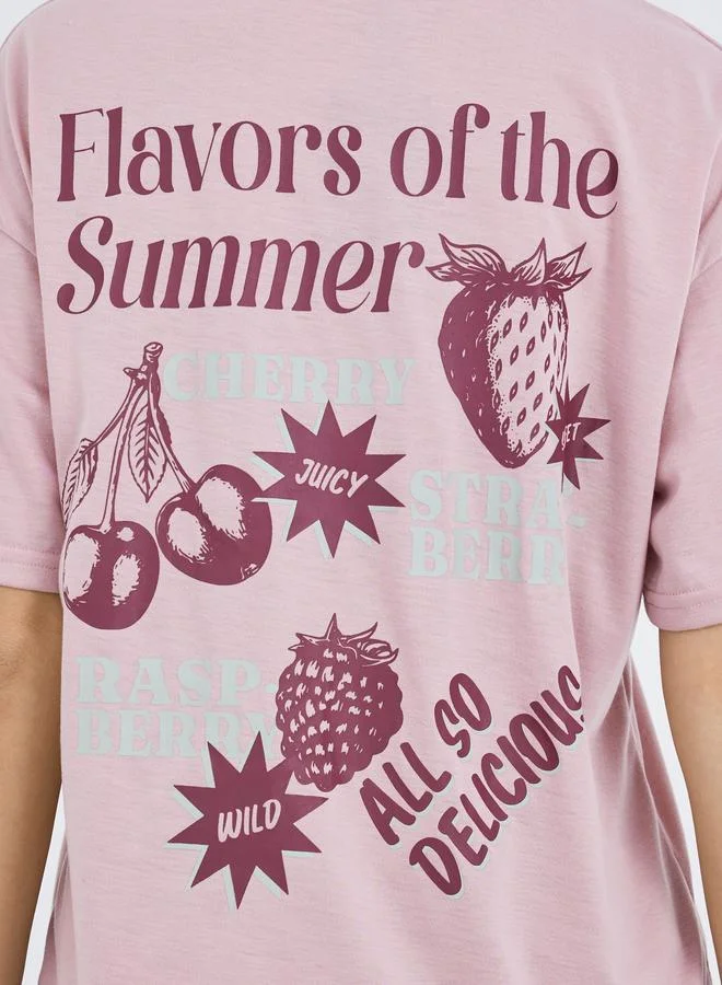 Styli Styli Graphic Print Short Sleeve T-Shirt and Pyjama Set
