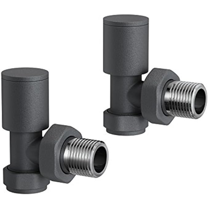 ANTHRACITE STANDARD CONNECTION ANGLED RADIATOR VALVES 15MM RADIATORS VALVE DESIGNER RADS PAIR MODERN BATHROOM - Image 1