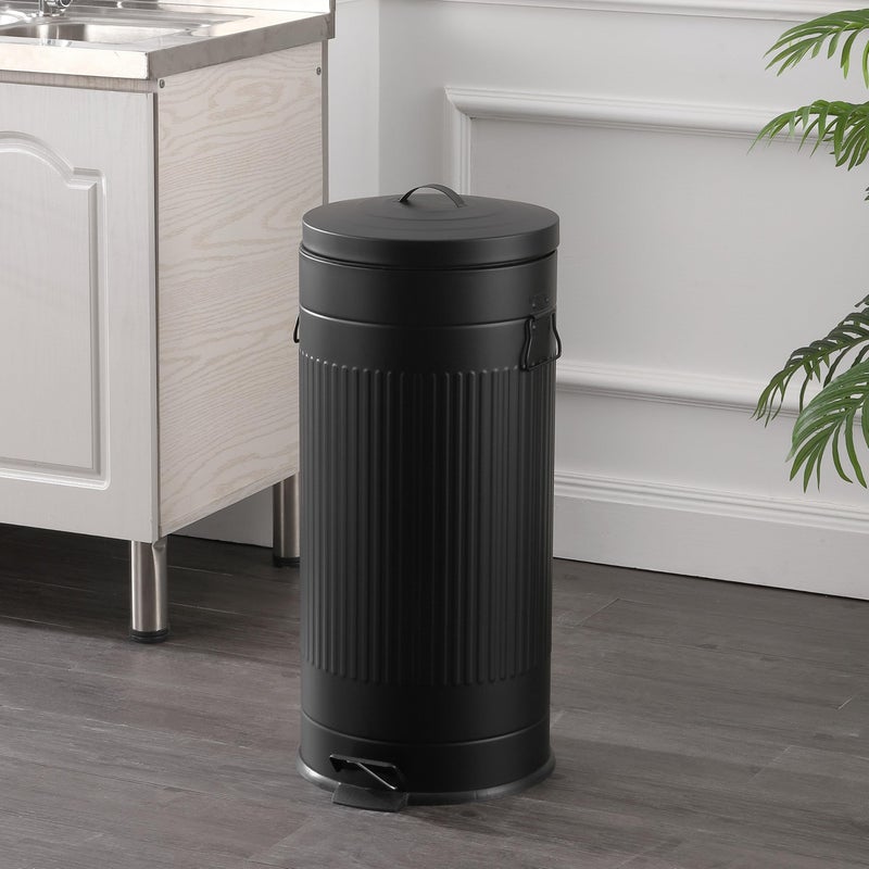 happimess HPM1018B Theo Retro 8-Gallon Step Trash Can with Soft-Close Lid and Free Mini Trash Can for Home, Kitchen, Bathroom, Living Room, Office, Charcoal Black - Image 2