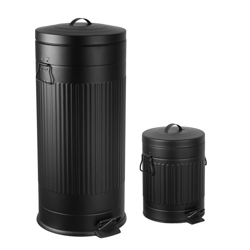 happimess HPM1018B Theo Retro 8-Gallon Step Trash Can with Soft-Close Lid and Free Mini Trash Can for Home, Kitchen, Bathroom, Living Room, Office, Charcoal Black - Image 1