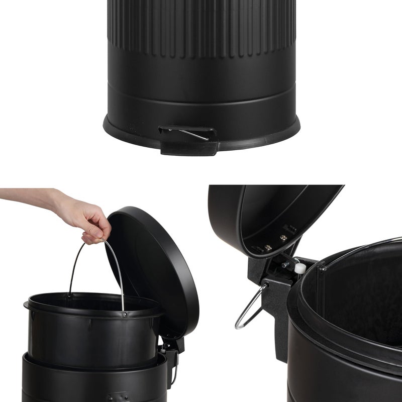 happimess HPM1018B Theo Retro 8-Gallon Step Trash Can with Soft-Close Lid and Free Mini Trash Can for Home, Kitchen, Bathroom, Living Room, Office, Charcoal Black - Image 4