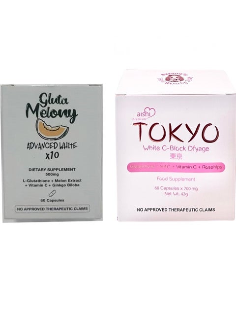 Aishi Premium Tokyo White C-Block Dfyage (42,000mg Japan Glutathione) and Gluta Melony Advamce White x10 - 60 Capsule