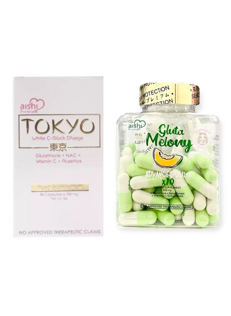 Aishi  - Aishi Premium Tokyo White C-Block Dfyage (42,000mg Japan Glutathione) and Gluta Melony Advamce White x10 - 60 Capsule - Image 1