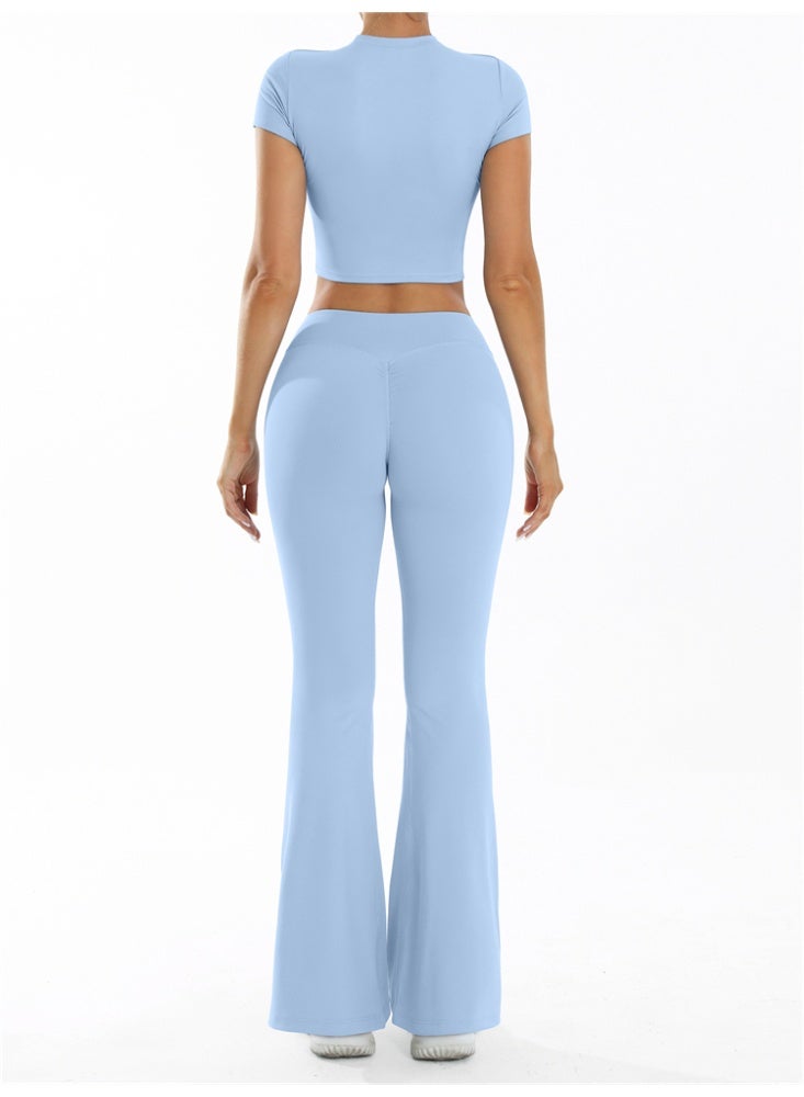 general 2 Pieces Yoga Set Gym Sportswear Workout Clothes Sport Flared Leggings Short Sleeve Tracksuits - Image 4