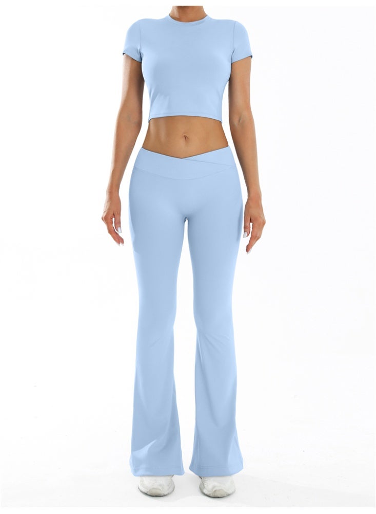 general 2 Pieces Yoga Set Gym Sportswear Workout Clothes Sport Flared Leggings Short Sleeve Tracksuits - Image 1