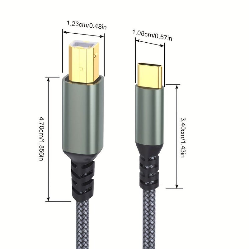 رمادي 6.6 قدم كابل USB B إلى USB C للطابعة، مناسب للماسح الضوئي وأجهزة الكمبيوتر المحمولة والشخصية - Image 2