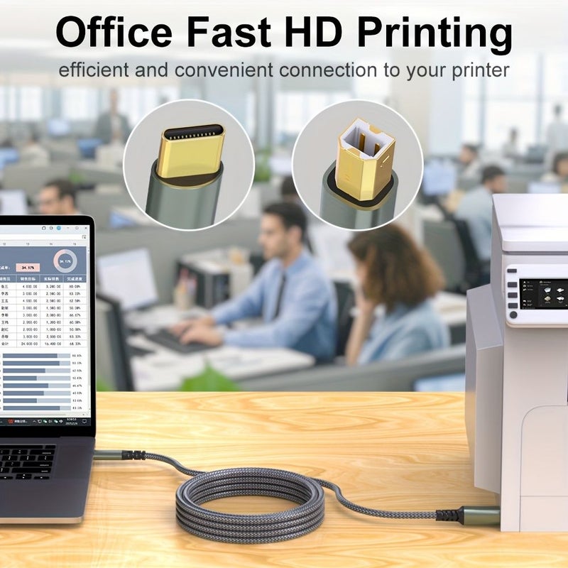رمادي 6.6 قدم كابل USB B إلى USB C للطابعة، مناسب للماسح الضوئي وأجهزة الكمبيوتر المحمولة والشخصية - Image 4