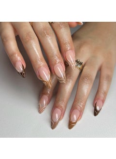 Brown French Style Wearable 3D Almond Nails JP3333 [including wearing kit]]