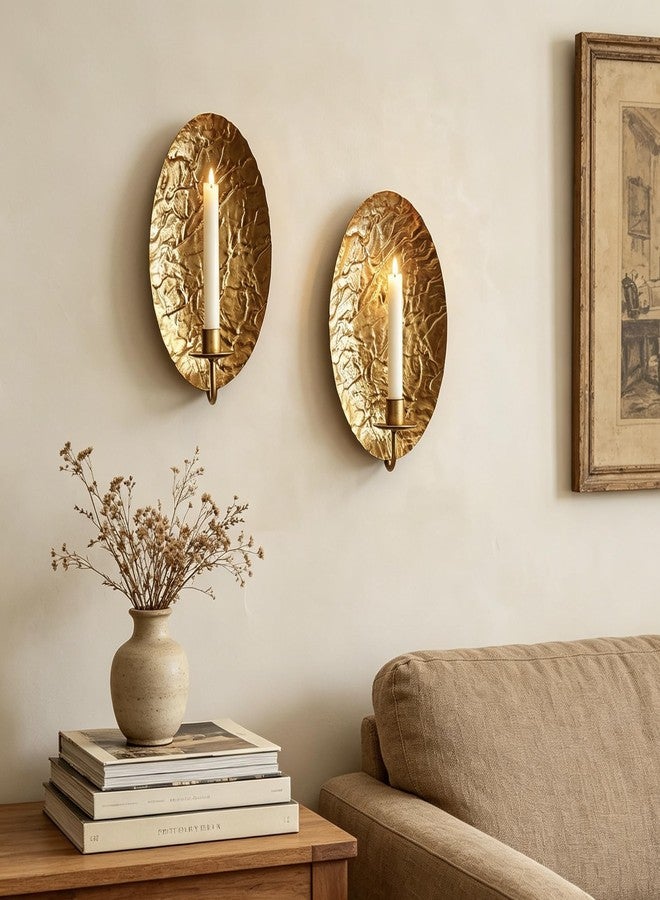 Remenna Gold Candle Holders Metal Oval Wall Candle Sconce Holder Set of 2 Modern Farmhouse Rustic Wall Sconce for Living Room, Farmhouse, Fireplace, Wedding - Image 5