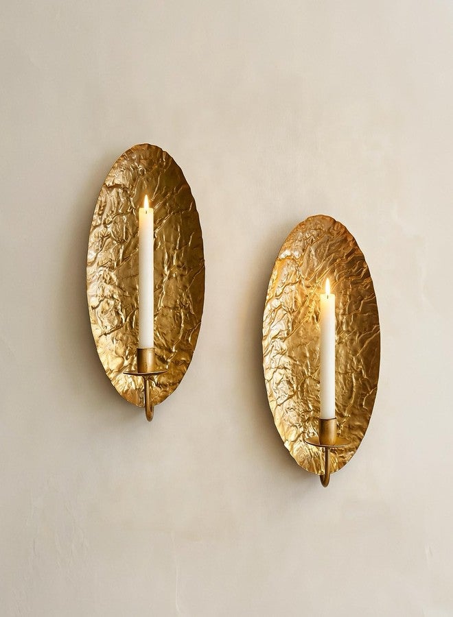 Remenna Gold Candle Holders Metal Oval Wall Candle Sconce Holder Set of 2 Modern Farmhouse Rustic Wall Sconce for Living Room, Farmhouse, Fireplace, Wedding - Image 1