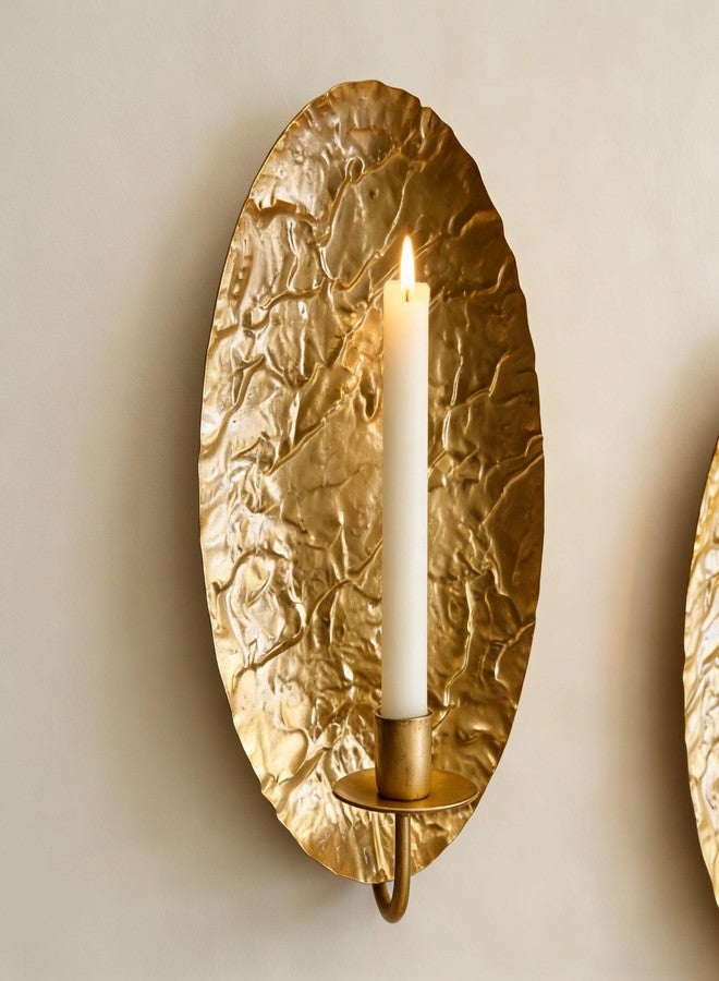 Remenna Gold Candle Holders Metal Oval Wall Candle Sconce Holder Set of 2 Modern Farmhouse Rustic Wall Sconce for Living Room, Farmhouse, Fireplace, Wedding - Image 2