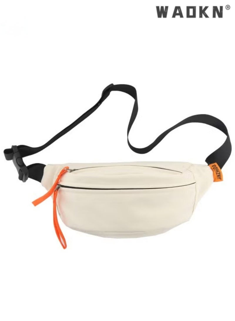 WAOKN Large Capacity Shoulder Bag Pack for Women Men, White Crossbody Waist Bag Belt Bag, Fashion Water Resistant Waist Pouch Packs Chest Bag with Adjustable Strap for Travel Walking Running Hiking Cycling  - Image 1