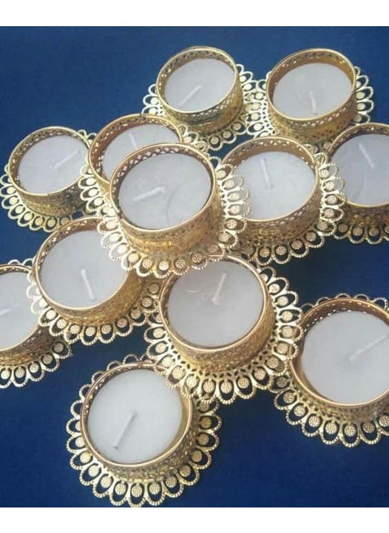 Lazybeee Lazybeee 12Pcs Golden TLight Rangoli Diya Set Exquisite Diwali Gift Home Decor Handcrafted for Elegance Warmth Perfect for Festive Season Ideal for Gifting and Decoration 