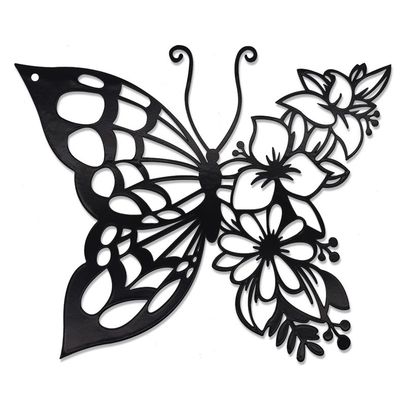 EZ4ENCE Butterfly Decoration Wall Art Boho Home Decor Hanging Appearance Metal Flower for Bedroom Living Room WallBlackMedium