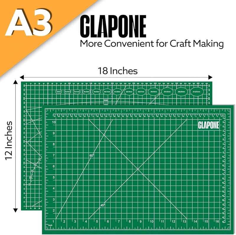 CLAPONE A3 Cutting Mat Self Healing Sewing Mat, 12inch x 18inch Rotary Cutting Mat 5-Layer Craft Board for Sewing, Quilting, and Scrapbooking Crafts Hobby Project Leather - Image 2