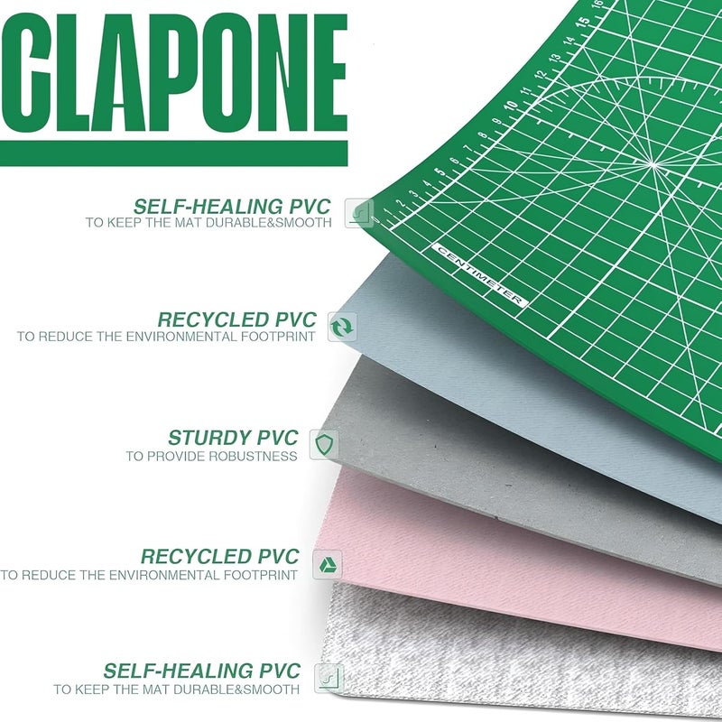 CLAPONE A3 Cutting Mat Self Healing Sewing Mat, 12inch x 18inch Rotary Cutting Mat 5-Layer Craft Board for Sewing, Quilting, and Scrapbooking Crafts Hobby Project Leather - Image 3