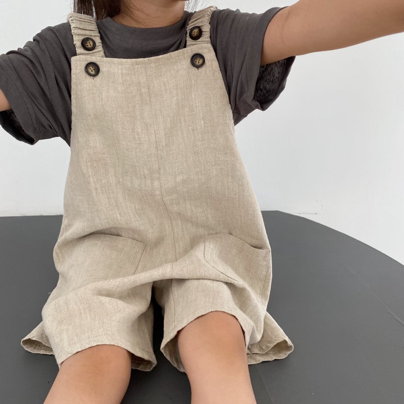 سروال قصير مع حمالات قطنية ولين صيفي للأطفال من GL-kids للبنين والبنات بتصميم فني عتيق - Image 3