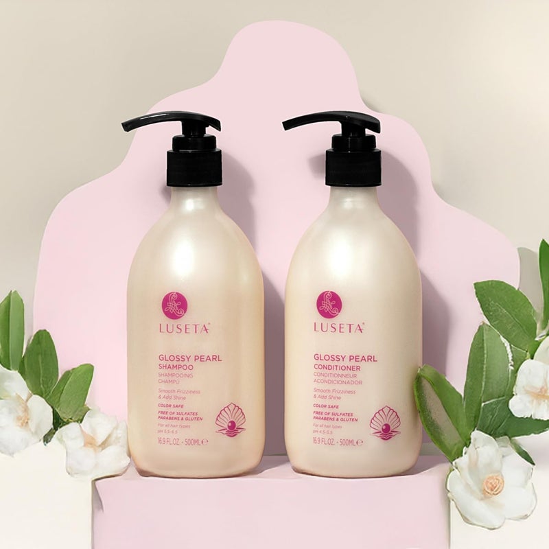L LUSETA Luseta Glossy Pearl Shampoo and Conditioner Set Smooth & Moisturize, Fight Frizziness and Add Shine,Hydrating for Damaged Hair, Detangle,Nourish Strands,Paraben Free, Sulfate Free,16.9oz - Image 2