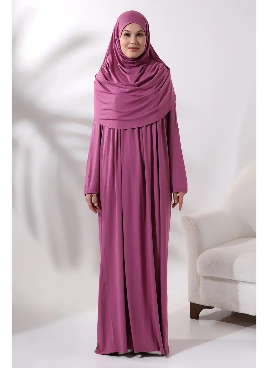 İhvan Online Ihvan Online One Piece Prayer Dress with Headscarf and Robe 8015 Pink