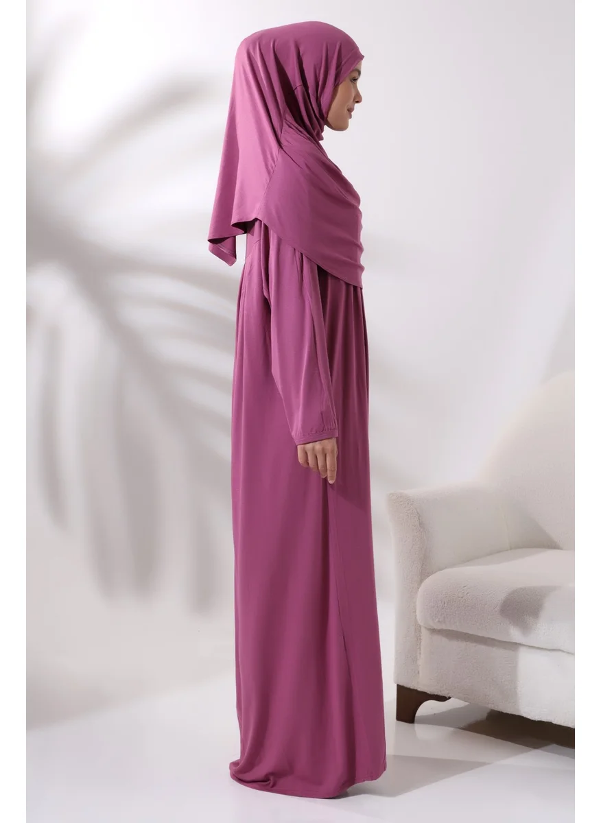 İhvan Online Ihvan Online One Piece Prayer Dress with Headscarf and Robe 8015 Pink