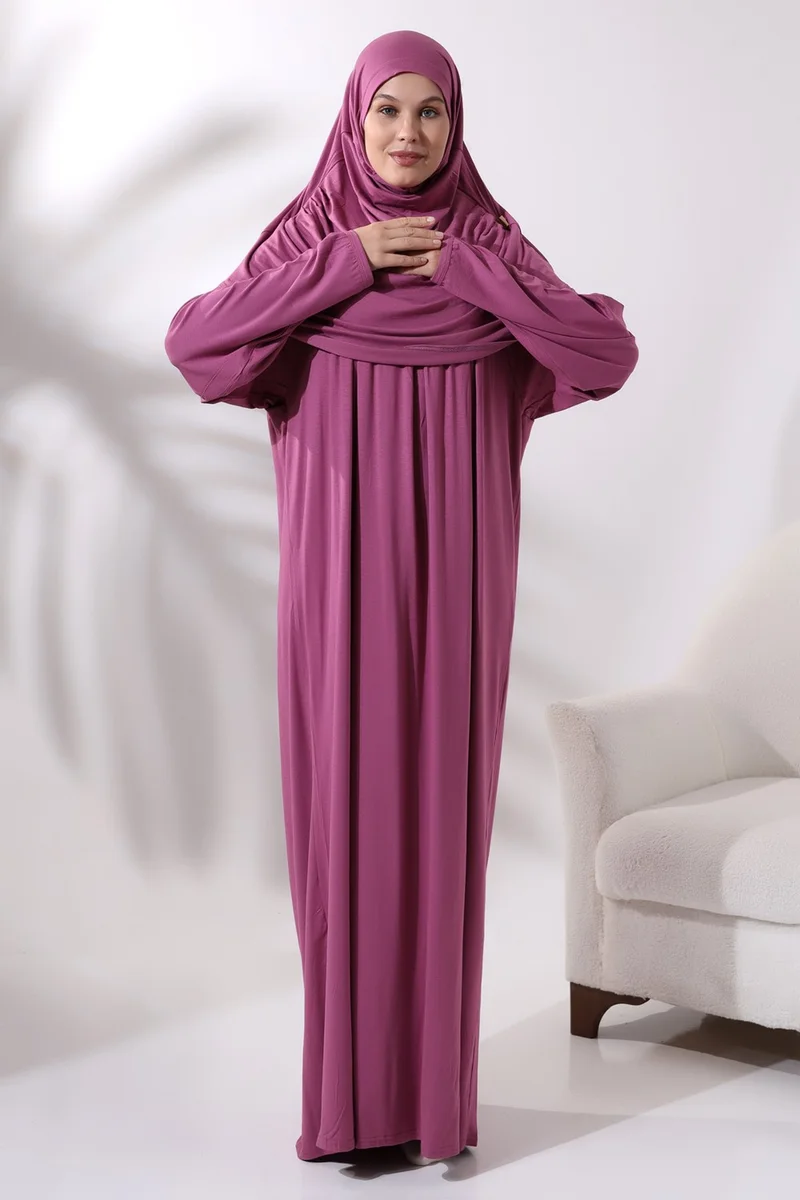 İhvan Online Ihvan Online One Piece Prayer Dress with Headscarf and Robe 8015 Pink