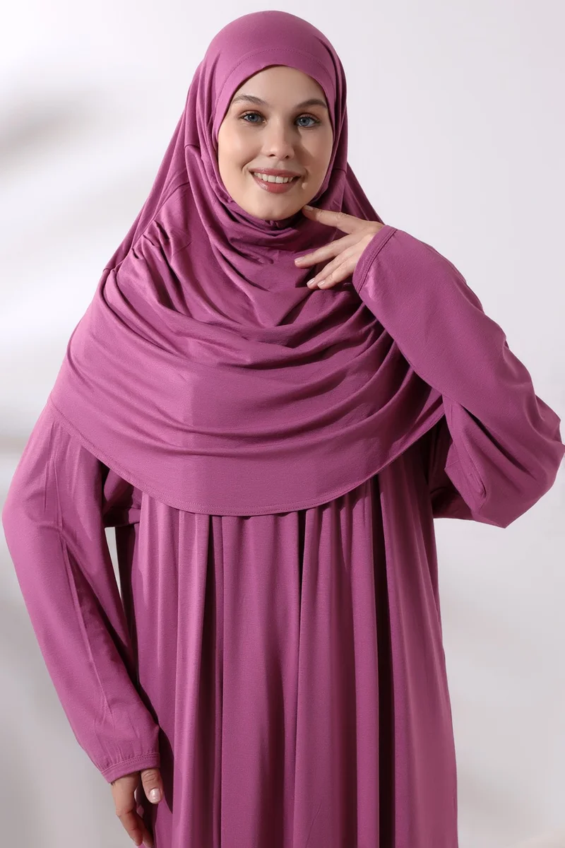 İhvan Online Ihvan Online One Piece Prayer Dress with Headscarf and Robe 8015 Pink