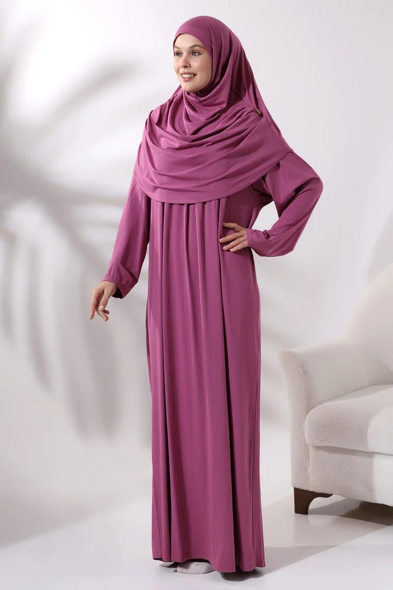 İhvan Online Ihvan Online One Piece Prayer Dress with Headscarf and Robe 8015 Pink
