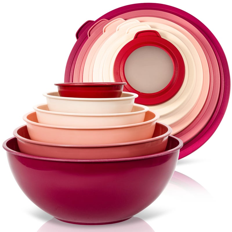 WHYSKO Mixing Bowl Set 12 Piece Colorful Plastic Mixing Bowls with Lids Set for Food Prep Storage and Serving Microwave and Dishwasher Safe for Kitchen Baking Cooking