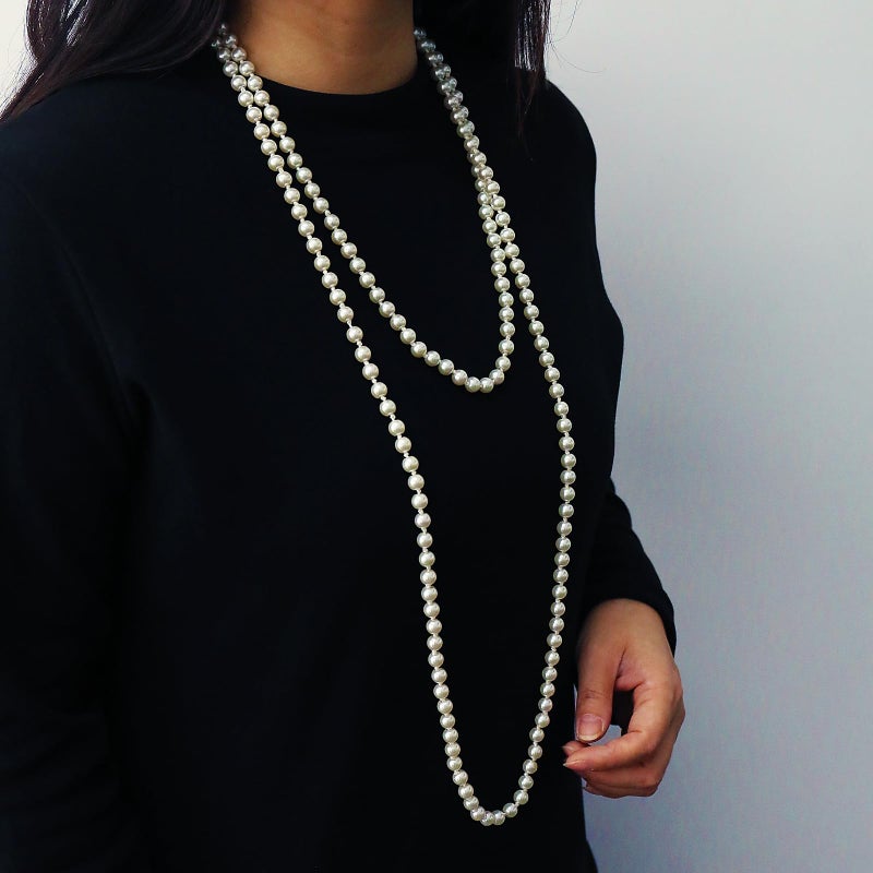 Xeyau Long Pearl Necklaces for Women 70" Pearl Necklace Chunky Bead Layered Pearl Necklace Faux Pearl Dangle Necklace Wedding Bridal 1920s Gatsby Costume Jewelry Gifts (Cream White-70â€œ) - Image 3