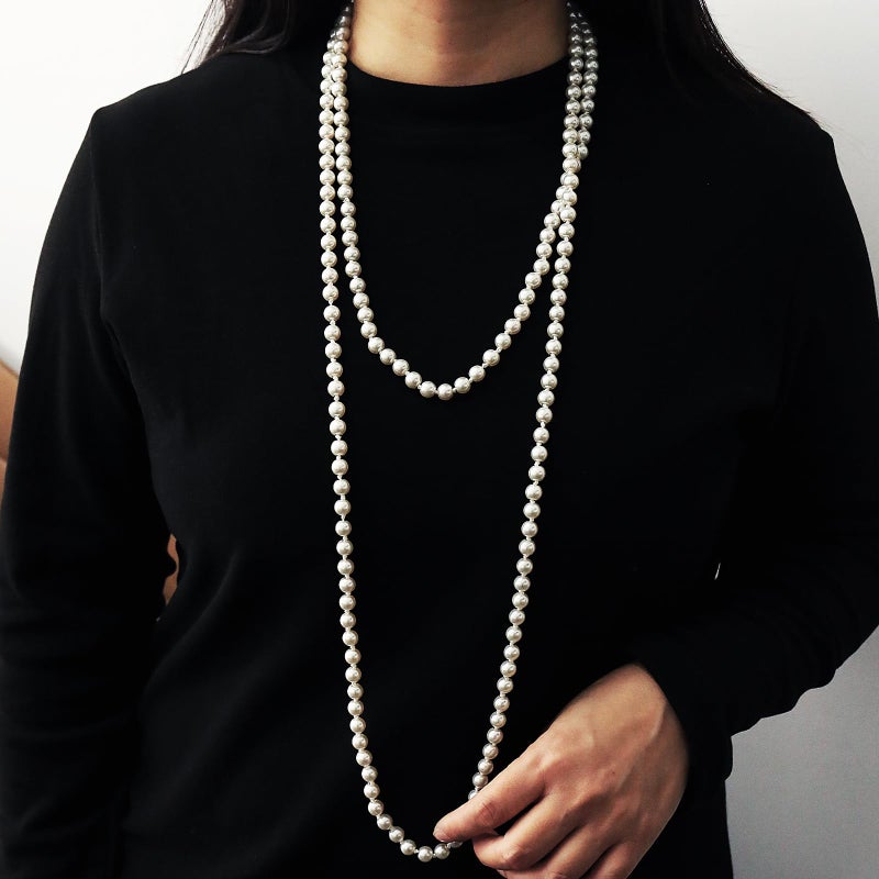 Xeyau Long Pearl Necklaces for Women 70" Pearl Necklace Chunky Bead Layered Pearl Necklace Faux Pearl Dangle Necklace Wedding Bridal 1920s Gatsby Costume Jewelry Gifts (Cream White-70â€œ) - Image 2