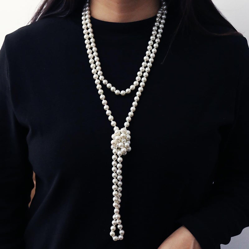 Xeyau Long Pearl Necklaces for Women 70" Pearl Necklace Chunky Bead Layered Pearl Necklace Faux Pearl Dangle Necklace Wedding Bridal 1920s Gatsby Costume Jewelry Gifts (Cream White-70â€œ) - Image 4